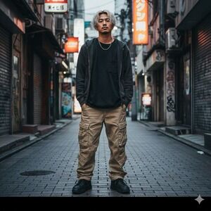 Matchstick Y2K Grunge Japanese Fashion Baggy Relaxed Cargo Pockets Pants Men 29‎
